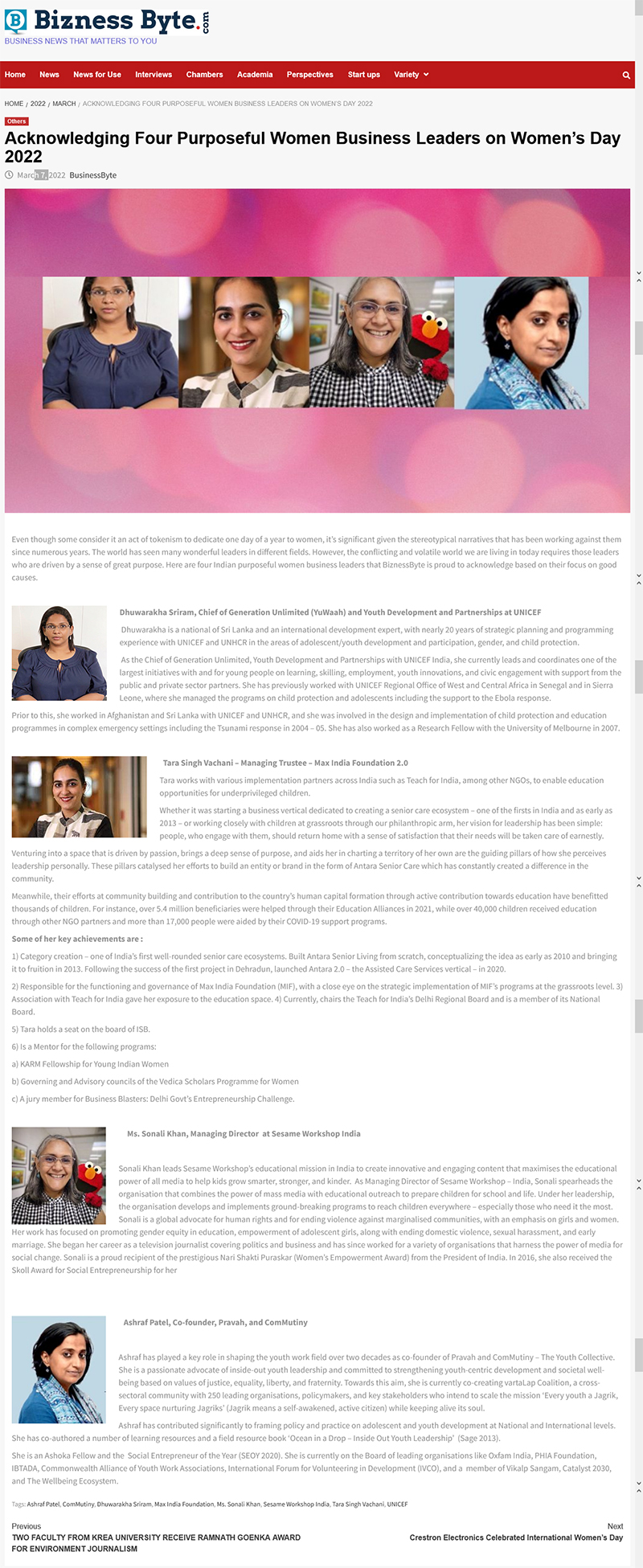 Acknowledging Four Purposeful Women Business Leaders on Women’s Day 2022