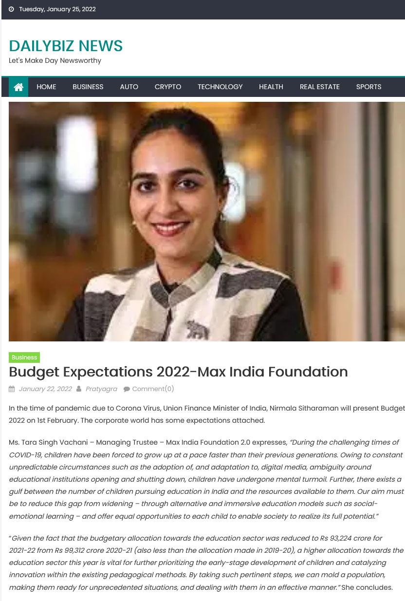 Budget Expectations 2022-Max India Foundation