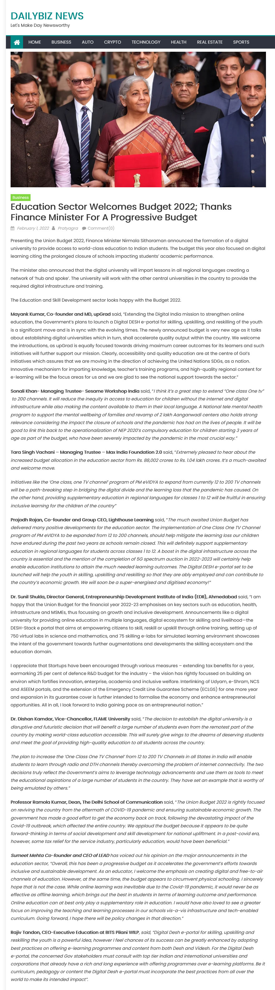 Education Sector Welcomes Budget 2022- Inputs from Education Experts