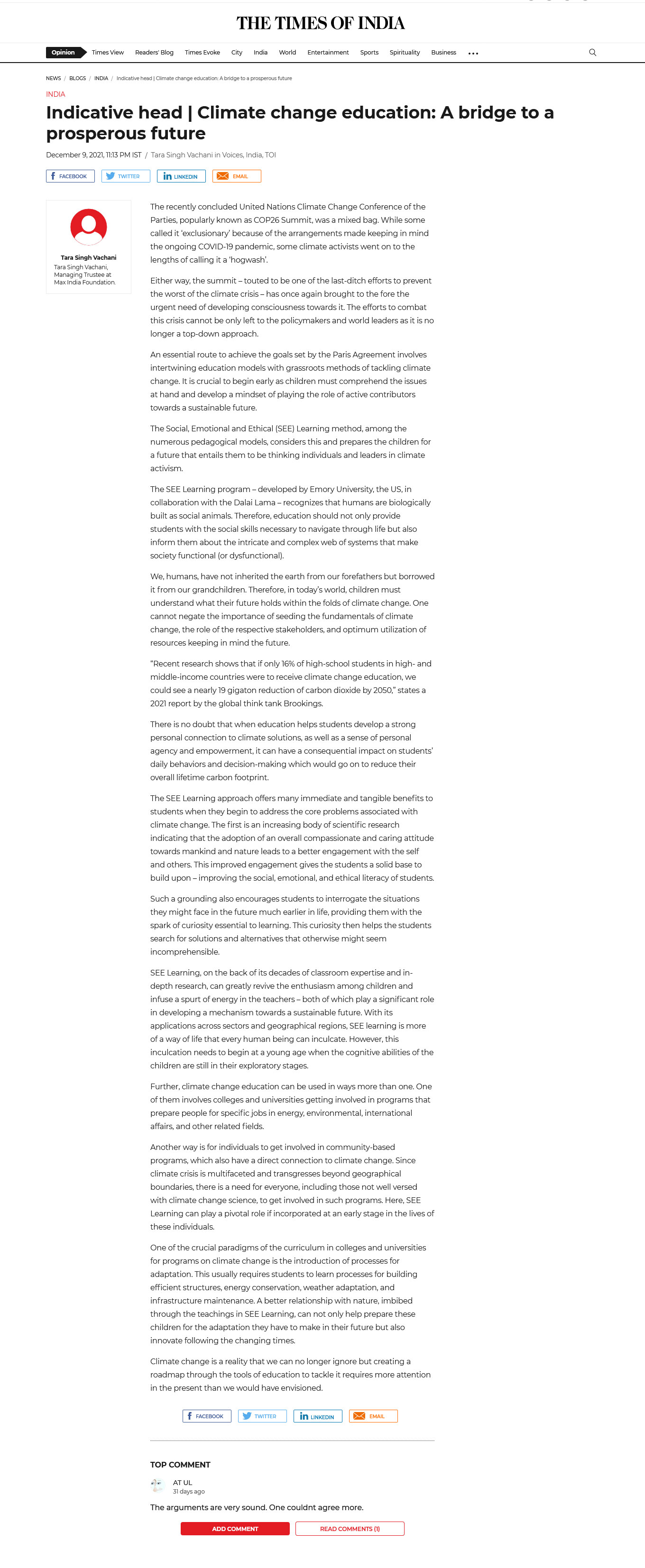 Indicative head | Climate change education: A bridge to a prosperous future