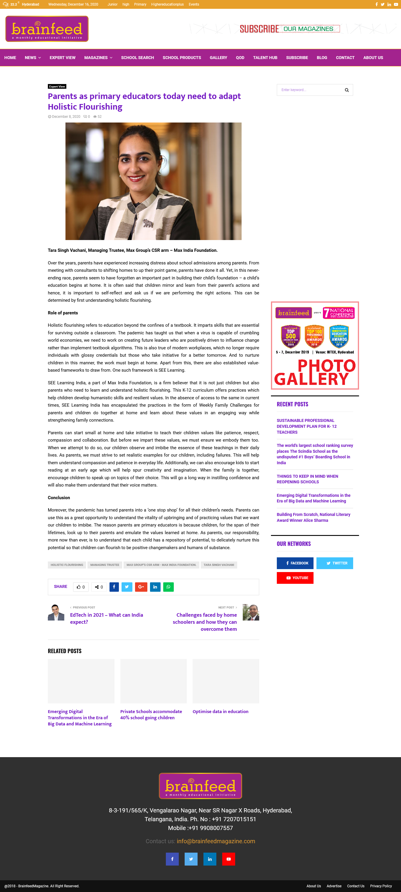 Parents as primary educators today need to adapt Holistic Flourishing